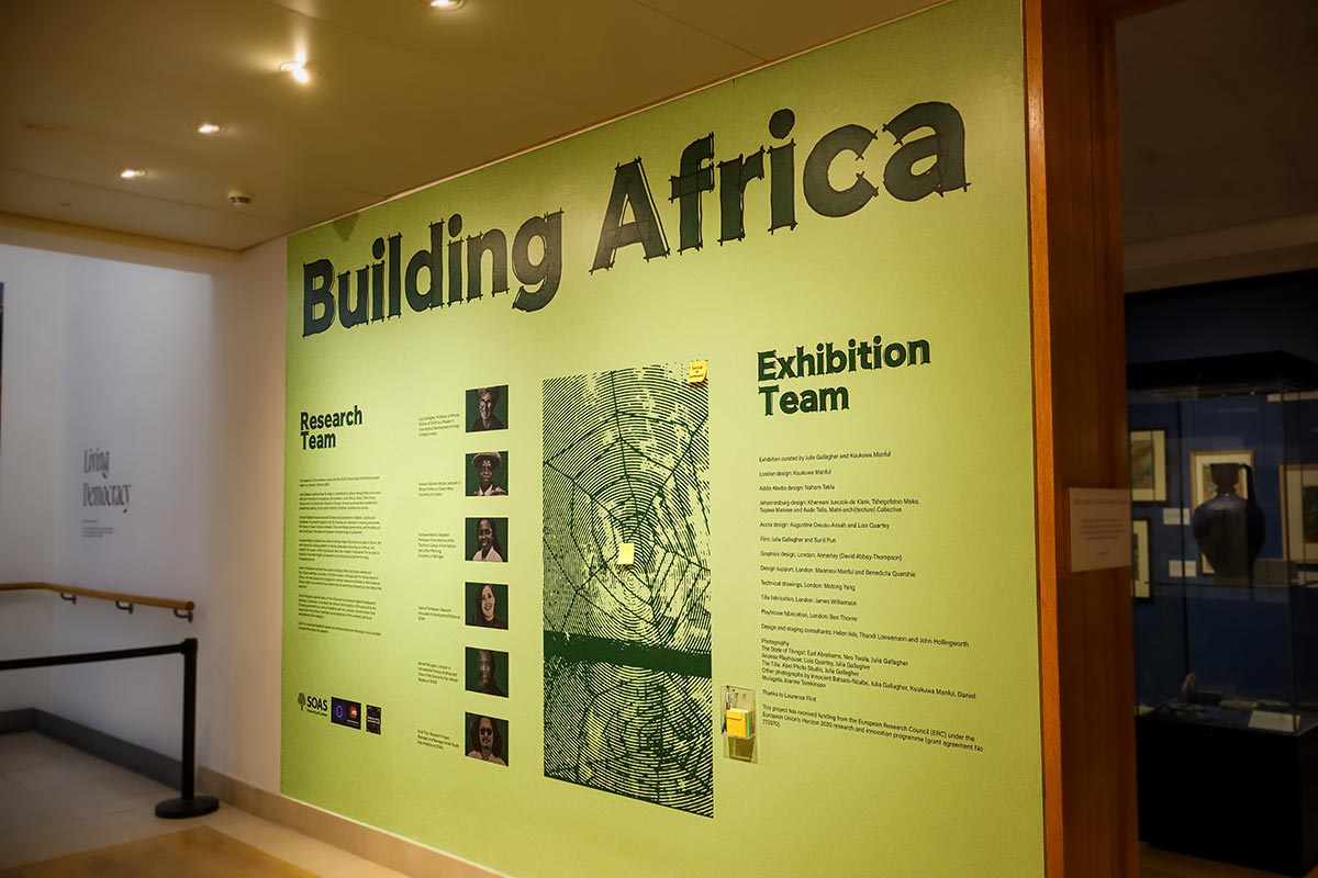 A display on a wall about a research project called Building Africa