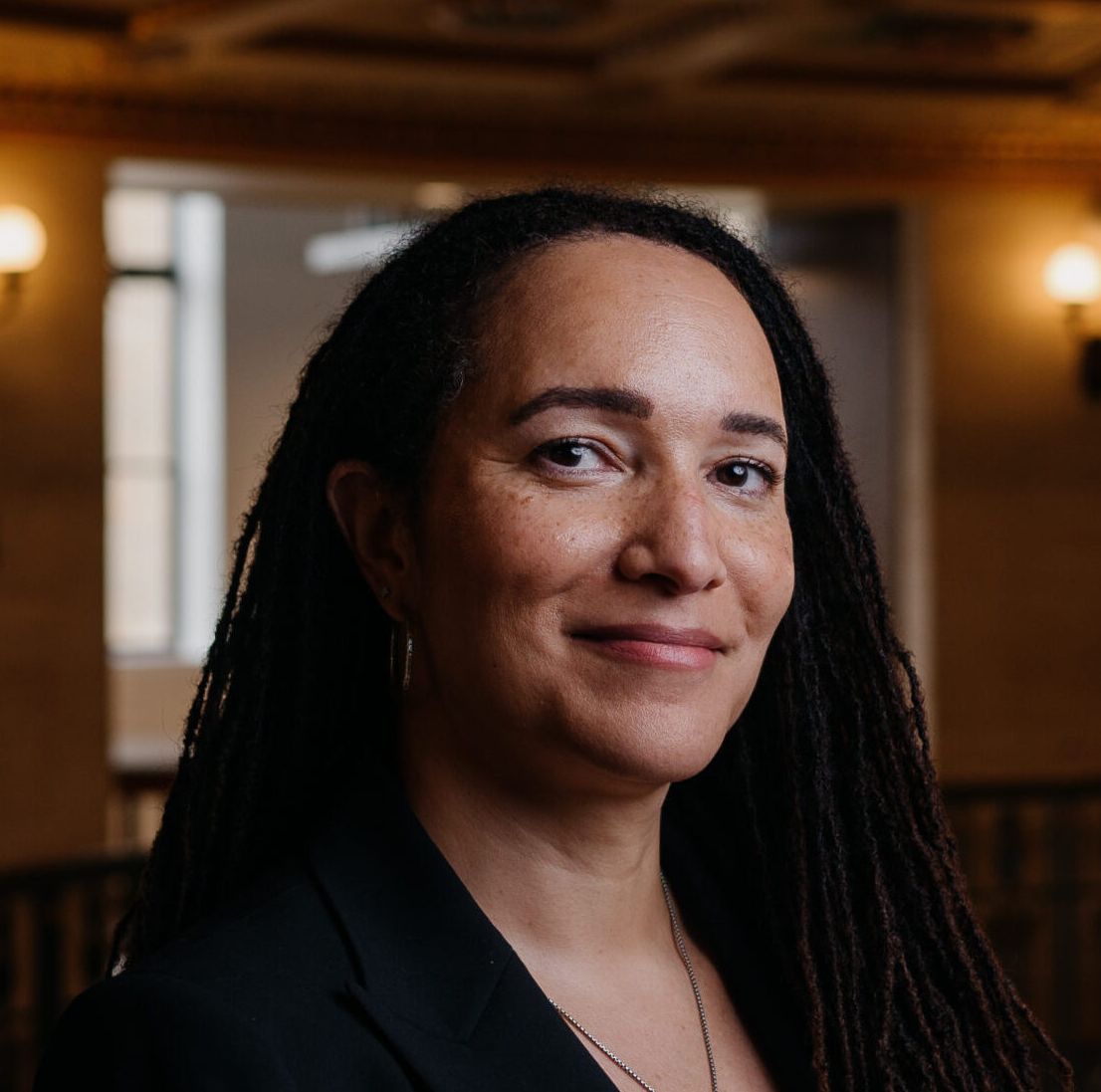 Tabbye Chavous in the rotunda of the Ruthven Building